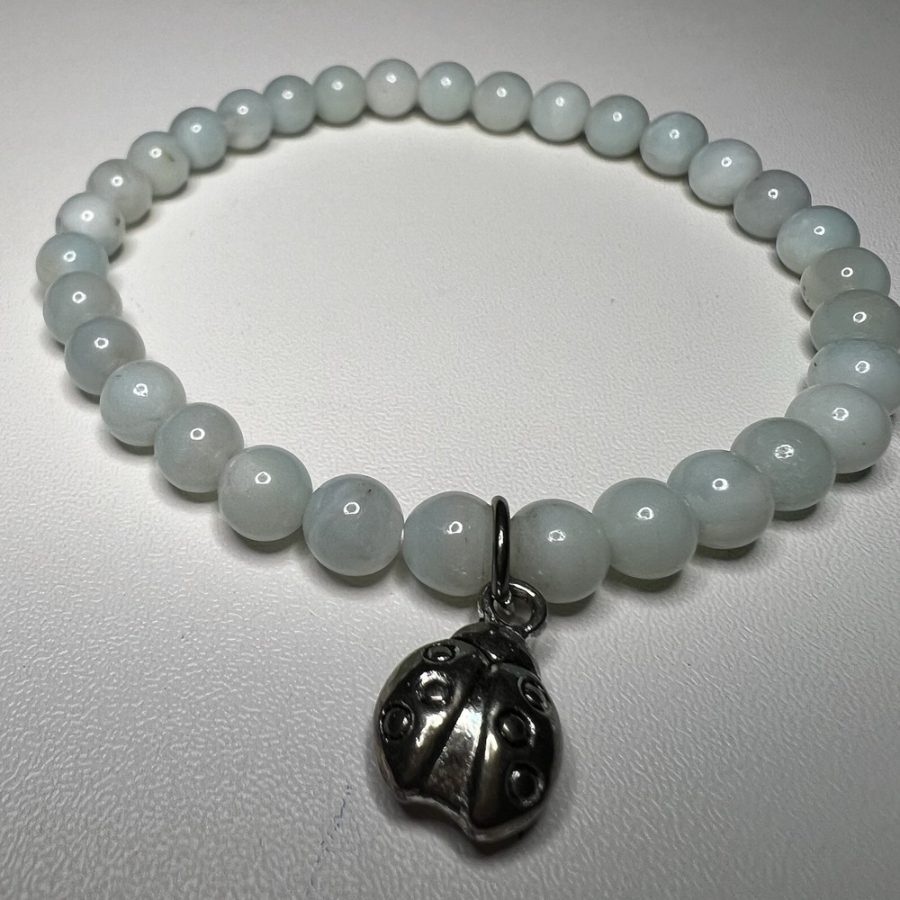 Ladybug Charm Amazonite Stone Elastic Stretch‎ Bracelet
